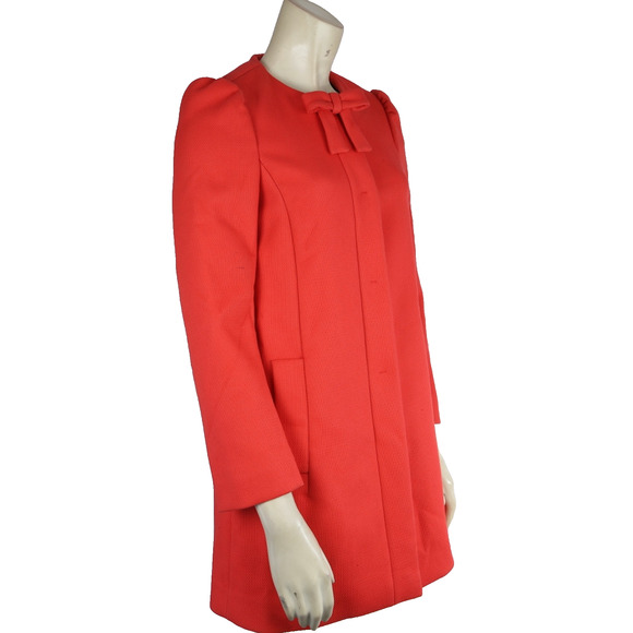 RED VALENTINO Corral Red Bow Neck Pea Coat Size 38 Elegant Classic Jacket - Picture 1 of 14